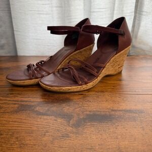 Teva Wedge Sandals Cork Heel Ankle Strap Strappy‎ Maroon Size 7
